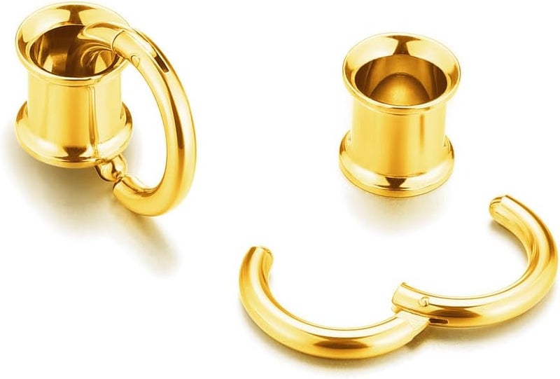 PiercingJ 1 Pair Ear Guages with Rings Ear Weight Plugs Tunnels Hypoallergenic Ear Expander Stretchers 316 Stainless Steel Hoop Earrings Piercing Body Jewelry 0G 00G 1/2" 9/16" - Image 2